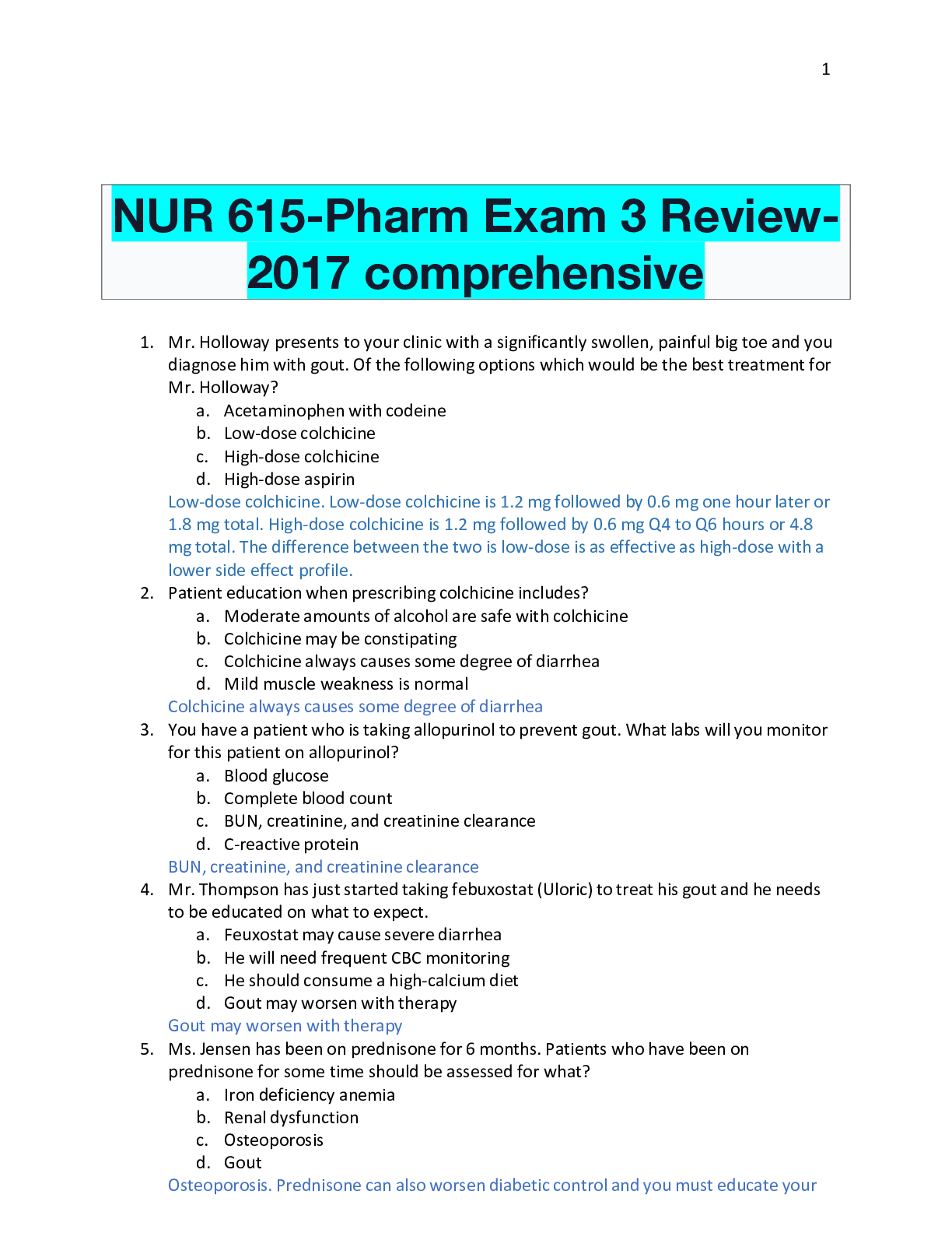Preview of NUR 615-Pharm Exam 3 Review-2017 comprehensive